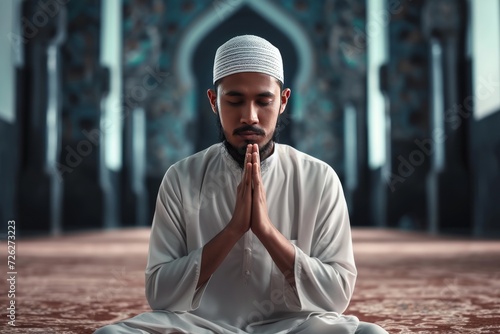 religious asian muslim man praying photo
