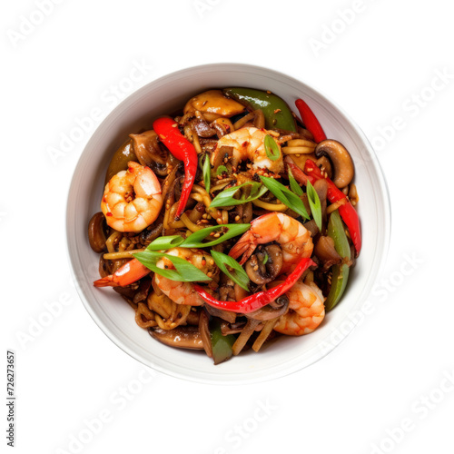 Pad Ped Thai dish on a white plate, on transparency background PNG
