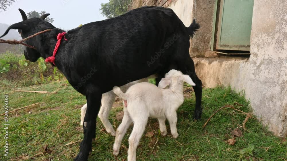 Goat Feeding His Baby Cute Baby Goat Drinking Milk Cattle Farming Or 