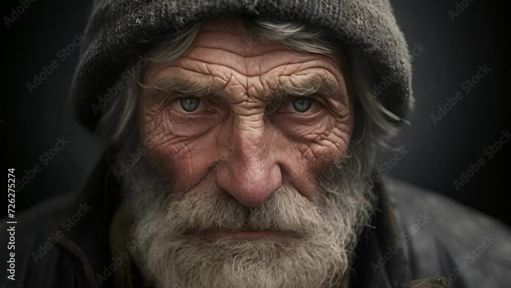 A man with a rugged countenance, showing signs of premature aging due to excessive exposure to harsh weather conditions. His furrowed brow hinting at the struggles he has faced in his life. A man with a rugged countenance, showing signs of premature aging due to excessive exposure to harsh weather conditions. His furrowed brow hinting at the struggles he has faced in his life.