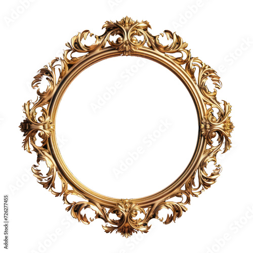 Gold Round Vintage baroque frame on transparency background PNG