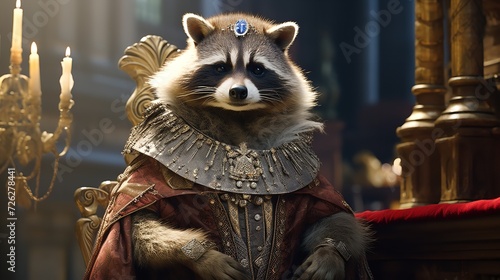 Realistic Lifelike Raccoon in Renaissance Regalia