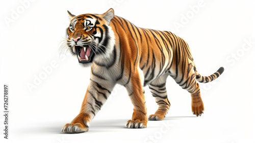 A breathtakingly lifelike 3D rendering of a fierce tiger, exuding raw power and intensity. Captured in exquisite detail, this artwork showcases the tiger's magnificent presence, from its fea photo
