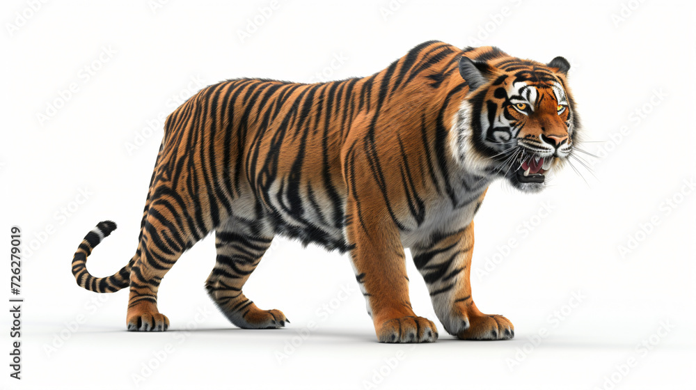 A captivating and breathtaking 3D rendering of a fierce tiger, meticulously crafted to showcase its power and beauty. With super rendering techniques, this art piece stands out in vivid deta