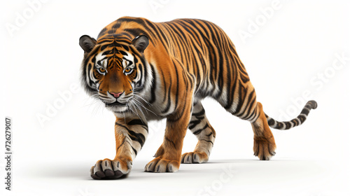 A breathtakingly lifelike 3D rendering of a fierce tiger, exuding raw power and intensity. Captured in exquisite detail, this artwork showcases the tiger's magnificent presence, from its fea photo