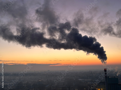 Smoking high smoke stack of the power station