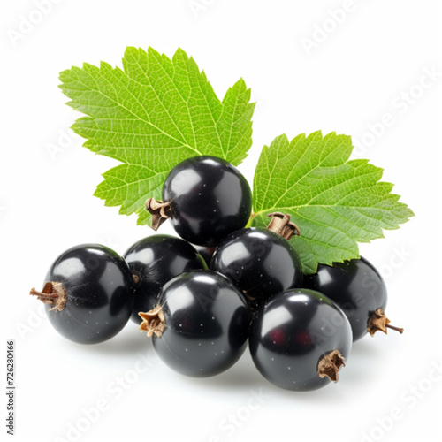 Black currant bunch with leaf, isolated on white background. ai technology