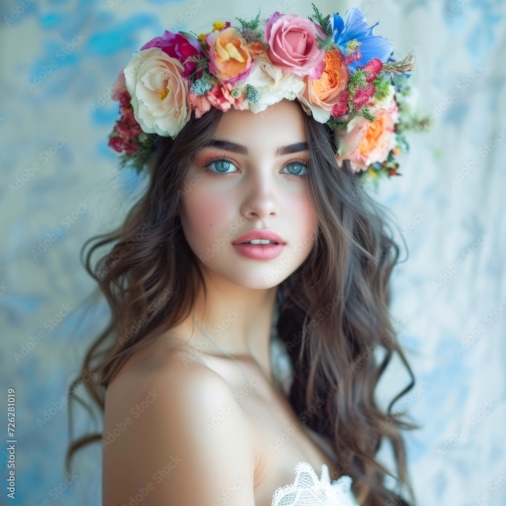 Woman With Long Hair Wearing Flower Crown