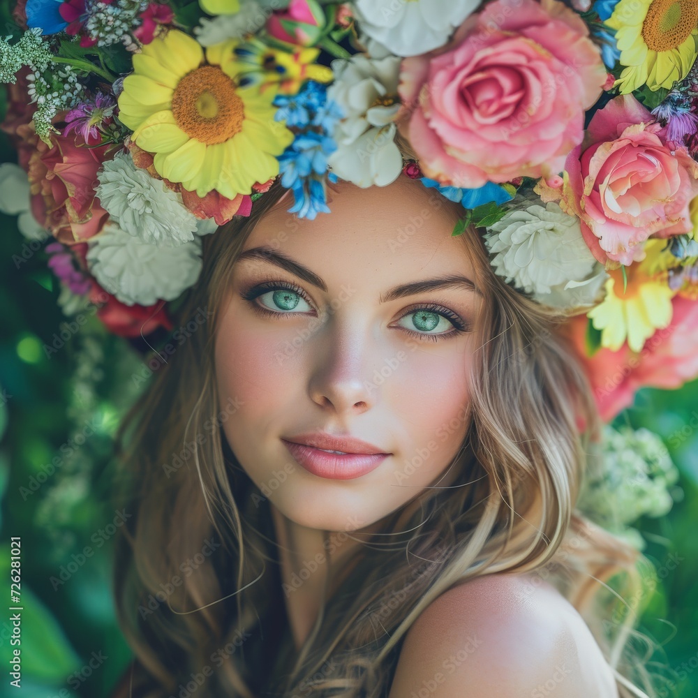 Woman With Flower Crown on Head Woman With Flower Crown on Head