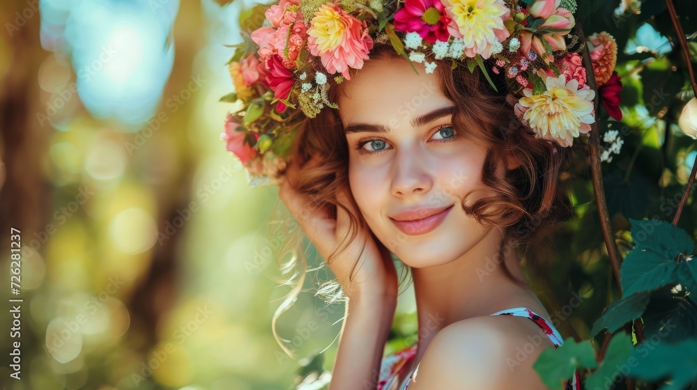 Obraz premium Woman Wearing Flower Crown