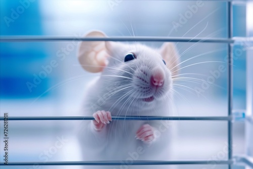White mouse in cage in laboratory photo