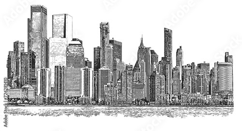 Canvas Print Manhattan Skyline ink sketch illustration.