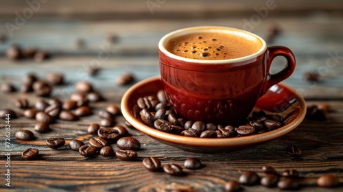 Classic Coffee Cup Surrounded by Coffee Beans