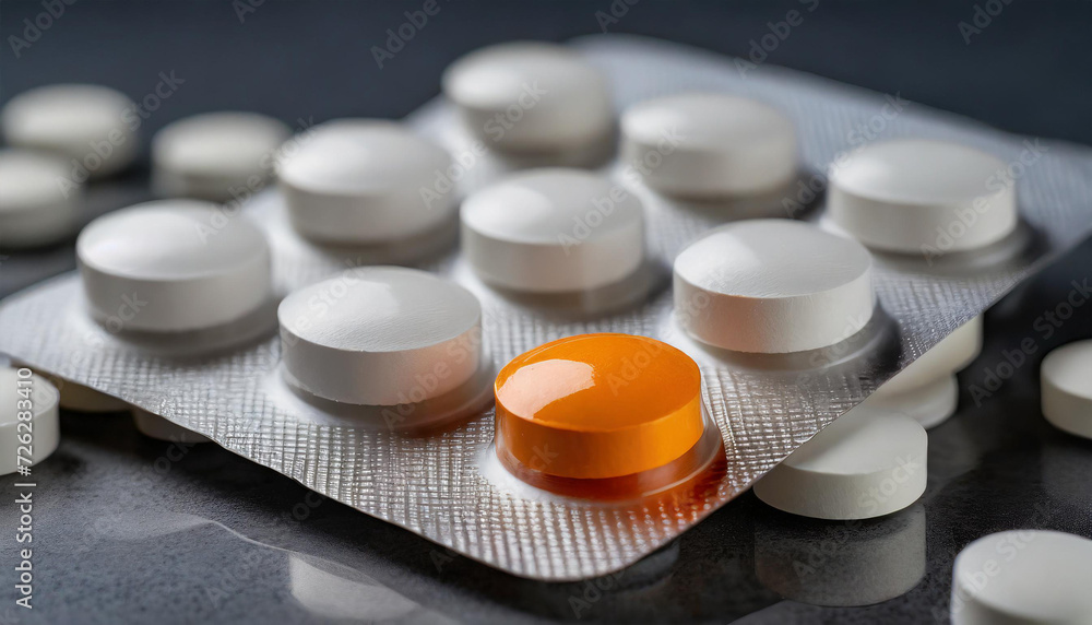 close up of Medicine Pills, a eye-catching orange pill close up of Medicine Pills, a eye-catching orange pill