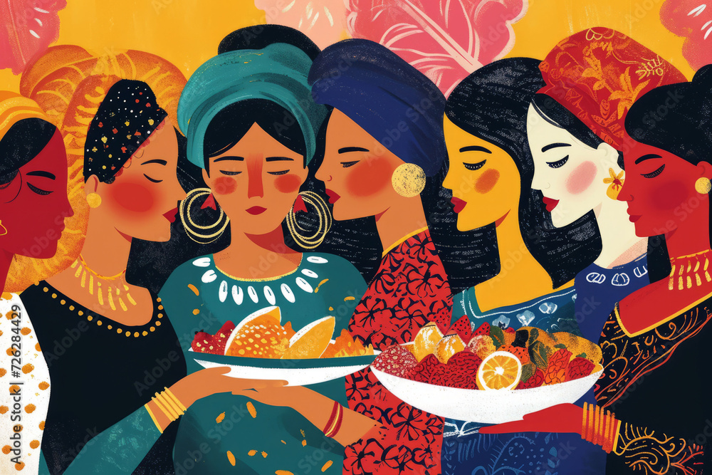 Women From Different Cultural Backgrounds Sharing Traditional Foods On
