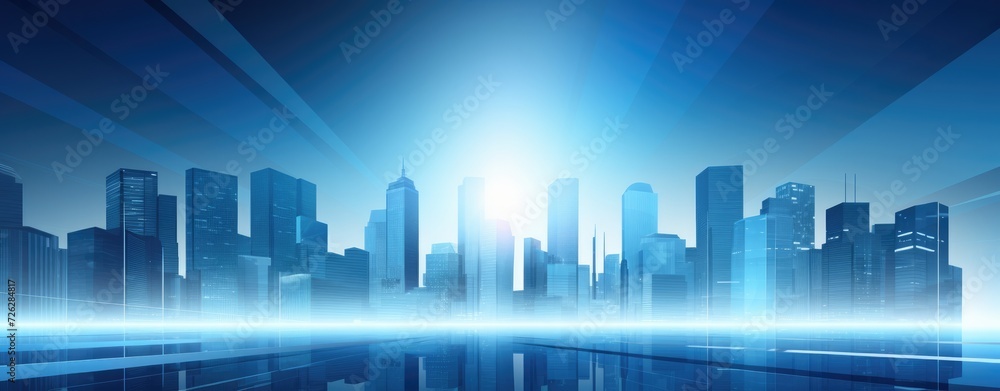 Modern Business Background blue red green buliding city line abstract future
