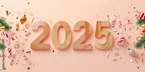 Numbers 2025 on a bright festive background