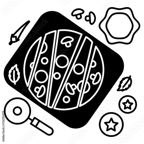 Tomato Focaccia glyph and line vector illustration