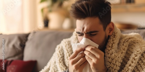 young man suffering from a cold flu