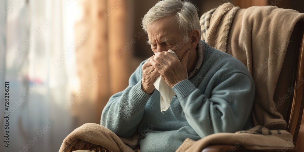 An Elderly Gentleman With cold flu - obrazy, fototapety, plakaty 