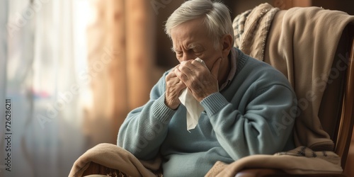 An Elderly Gentleman With cold flu photo