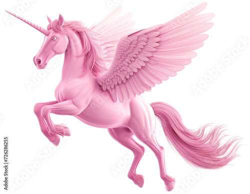 pink mythological pegasus with wings and a unicorn horn isolated on a white background