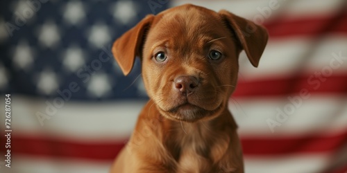 Cute cute Brown Puppy on the background of an american flag