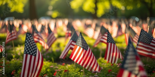 US flags in honor of fallen heroes photo