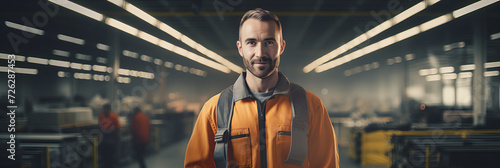 Confident Industrial Worker in High Visibility Clothing at Modern Factory - Professional Portrait with Dynamic Lighting