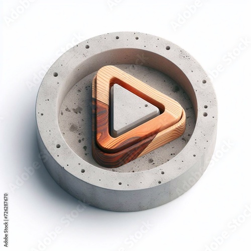 Play button made of Concrete blent with wood. AI generated illustration photo