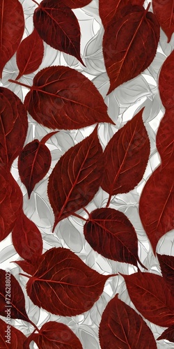 Background with a luxurious pattern of monochrome large red leaves with clear lines