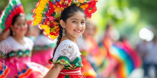 Colorful outfits of people at the Spanish-Mexican holiday