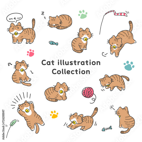 茶トラ猫のポーズイラストセット