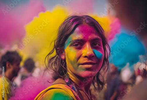 AI Generative illustration of a traditional Holi Festival of Colour scene