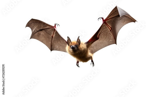 Bat Isolated On White Background. Close-up image of a Flying Pipistrelle Bat in Action, with Brown