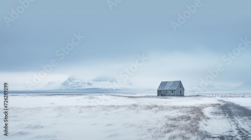 Remote Icelandic Farmstead in a Serene Icy Landscape with Plenty of Copy Space