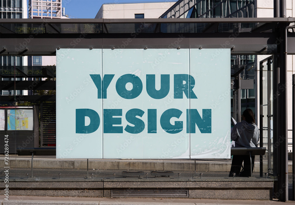 Mockup of horizontal customizable bus stop poster Stock Template ...