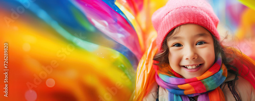 Young Girl With Colorful Scarf and Hat