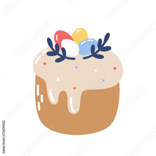 Sweet Easter cake with eggs. Vector flat illustration isolated on white background.