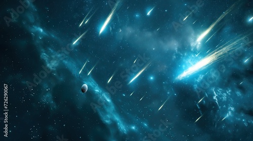 Background of falling meteorites in the sky