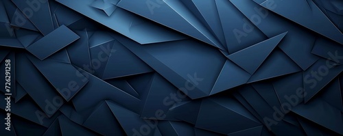 Abstract texture dark blue background banner panorama long with 3d geometric triangular gradient shapes for website, business, print design template metallic metal paper pattern, Generative AI photo