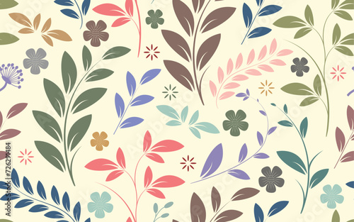 Colorful floral seamless pattern Botanical leaf flowers ornamental decorative minimalistic fabric textile texture wallpaper New vector background print