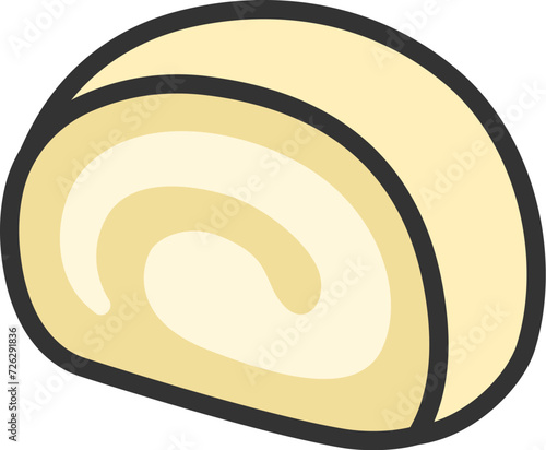 ロールケーキのアイコン（線画カラー）のイラスト
