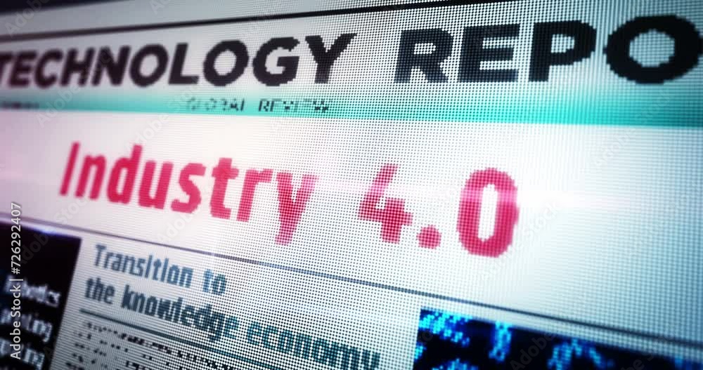Industry 4.0 technology robotics and automation daily newspaper reading on mobile tablet computer screen. Touch screen with headlines news abstract concept 3d. Industry 4.0 technology robotics and automation daily newspaper reading on mobile tablet computer screen. Touch screen with headlines news abstract concept 3d.