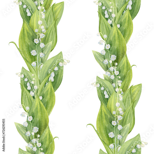 Seamless Pattern Of Hand Drawn Watercolor Lily Of The Valley