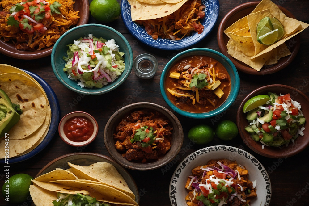 Top-down Assortment of Tasty Mexican Dishes