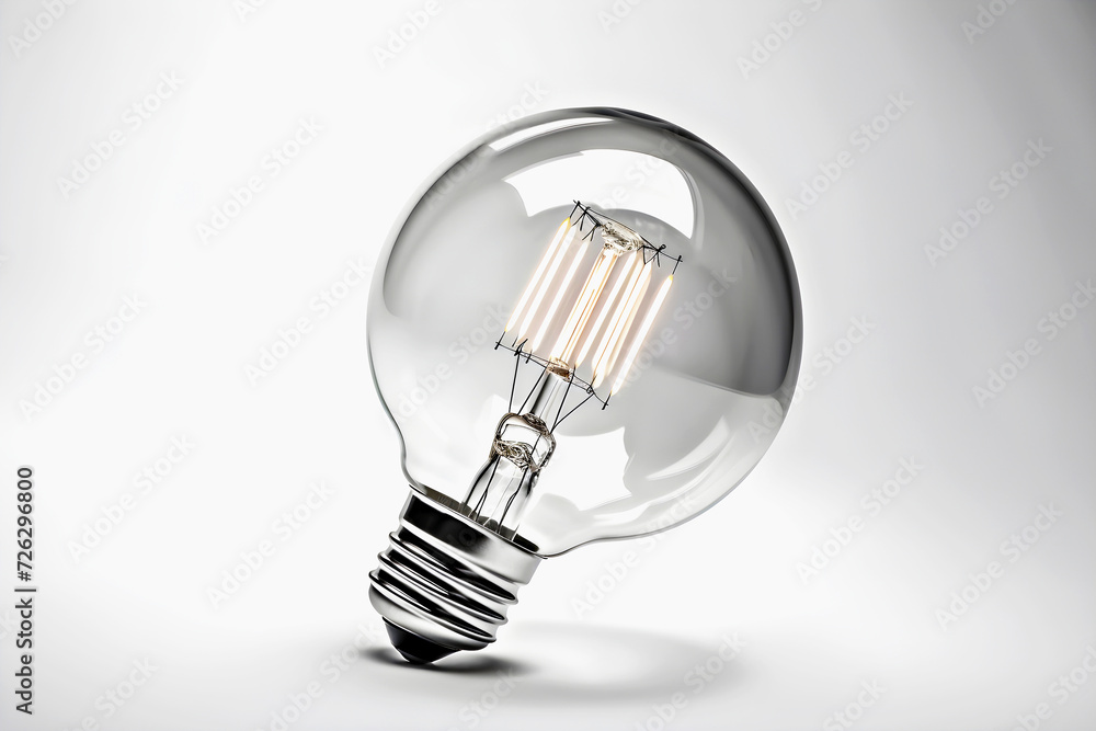 Single Illuminated lightbulb against light background. Concept of emergence of ideas, lighting and creativity Single Illuminated lightbulb against light background. Concept of emergence of ideas, lighting and creativity