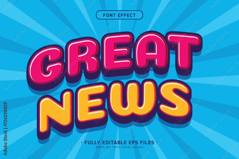 3d editable vector text effect great news with vibrant color design