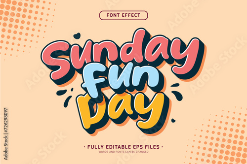simple editable vector 3d text effect, Sunday fun day font design photo