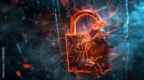 Email Security Breach: A dramatic illustration of a broken padlock symbolizing a breach in email security, highlighting the importance of robust security measures to protect against cyber threats